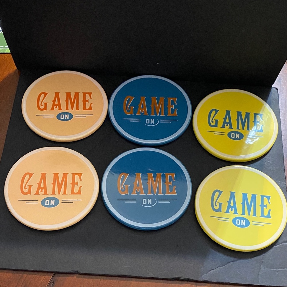 Wanda*June Home by Miranda Lambert Game On Coaster Set, Blue, Yellow&Orange NWIB